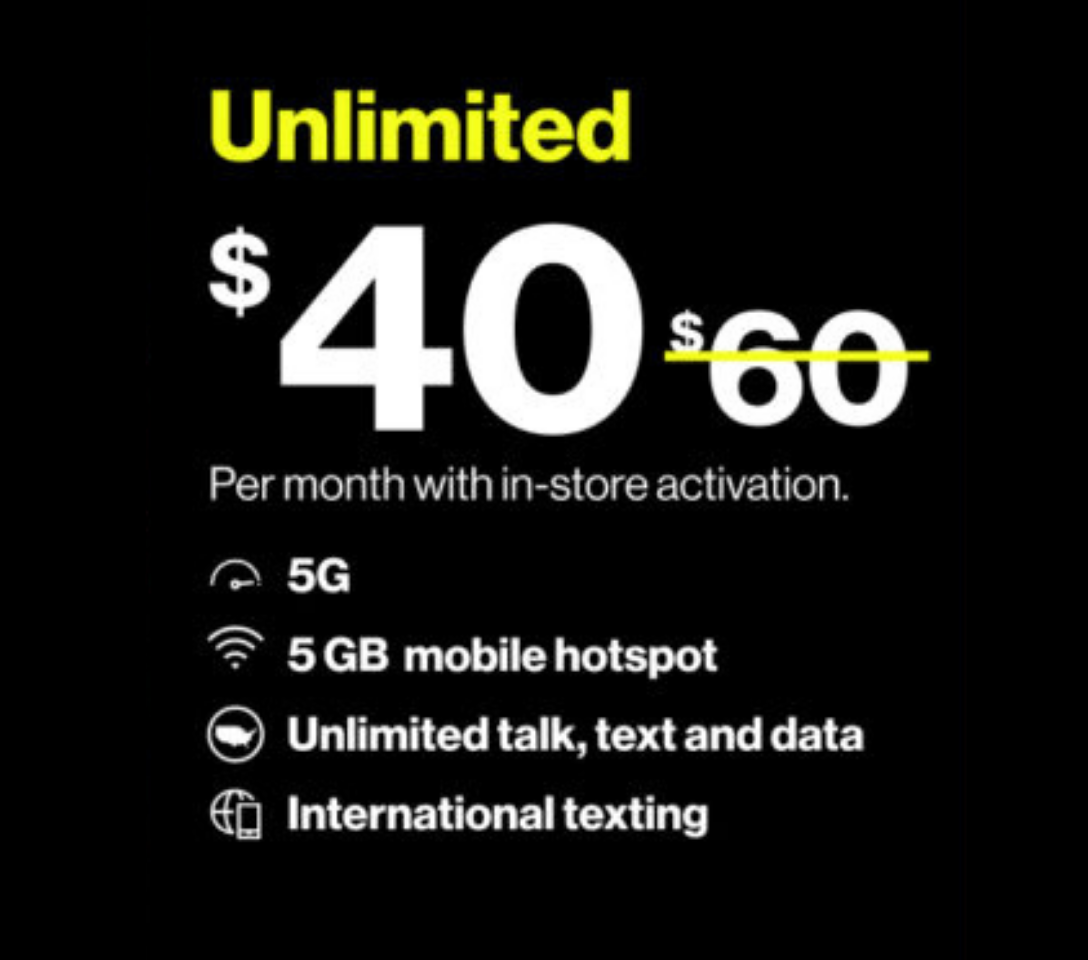 3 Months of Verizon Prepaid SIM Card with $40 plan $120 Value 1/2 OFF